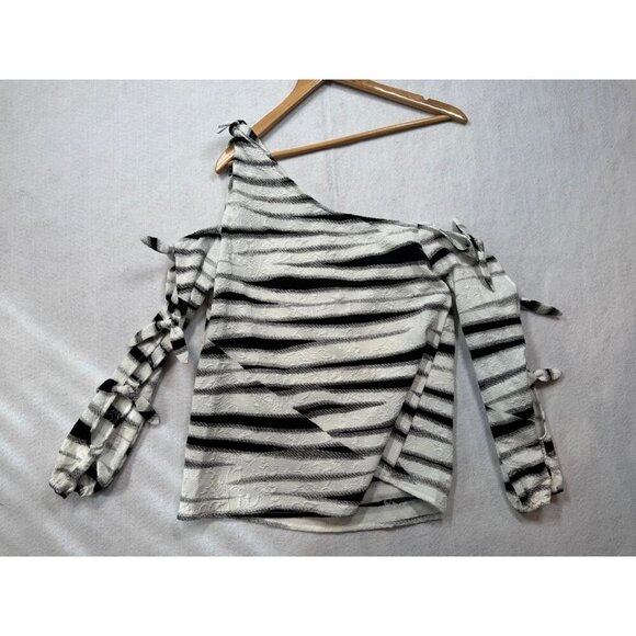Alberto Makali Knot Sleeve One Shoulder Blouse Zebra Stripe Top Women's Small S - Picture 2 of 10